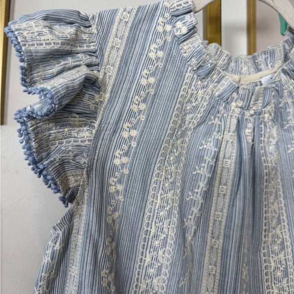 VOY Blue and White Striped RUFFLE BLOUSE - Picture 6 of 6